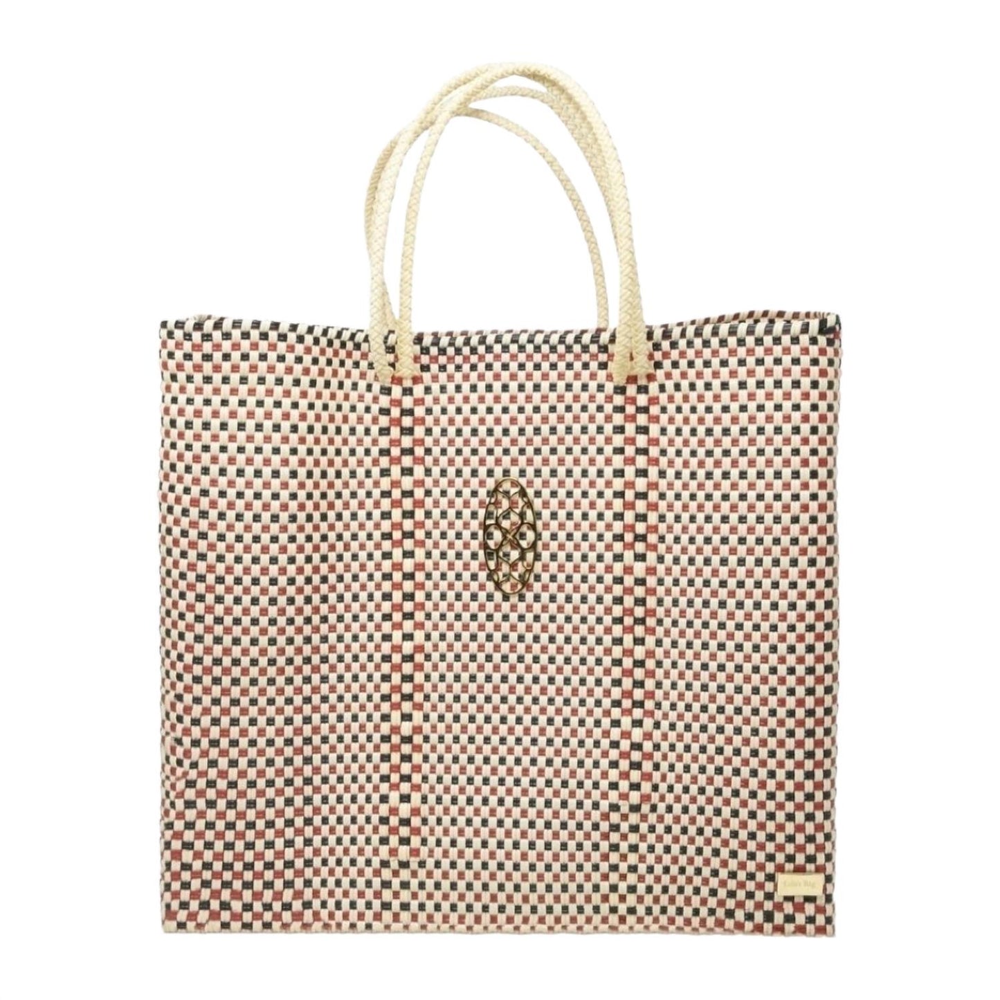 Women's Medium Woven Checkered Regular Strap Tote Bag