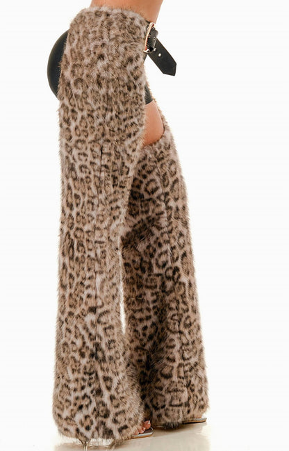 Faux Fur Leopard Print Chaps Pants - Plus