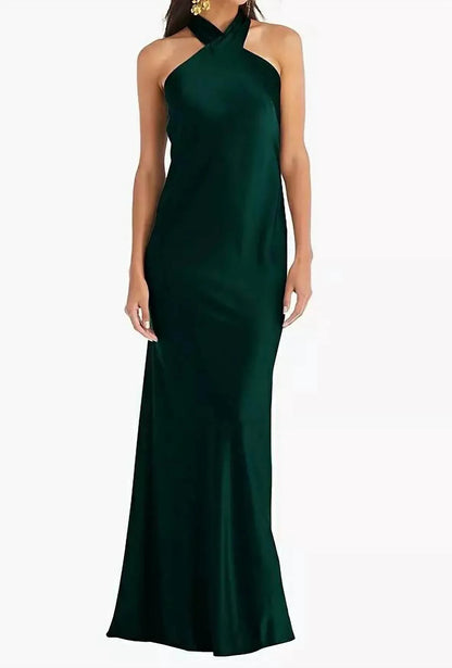 Lovely - Twist Halter Lux Charmeuse Maxi Dress - Rack Hunt