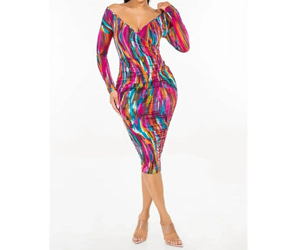 Let's go Uptown - Wrap Shirred Midi Dress - Rack Hunt