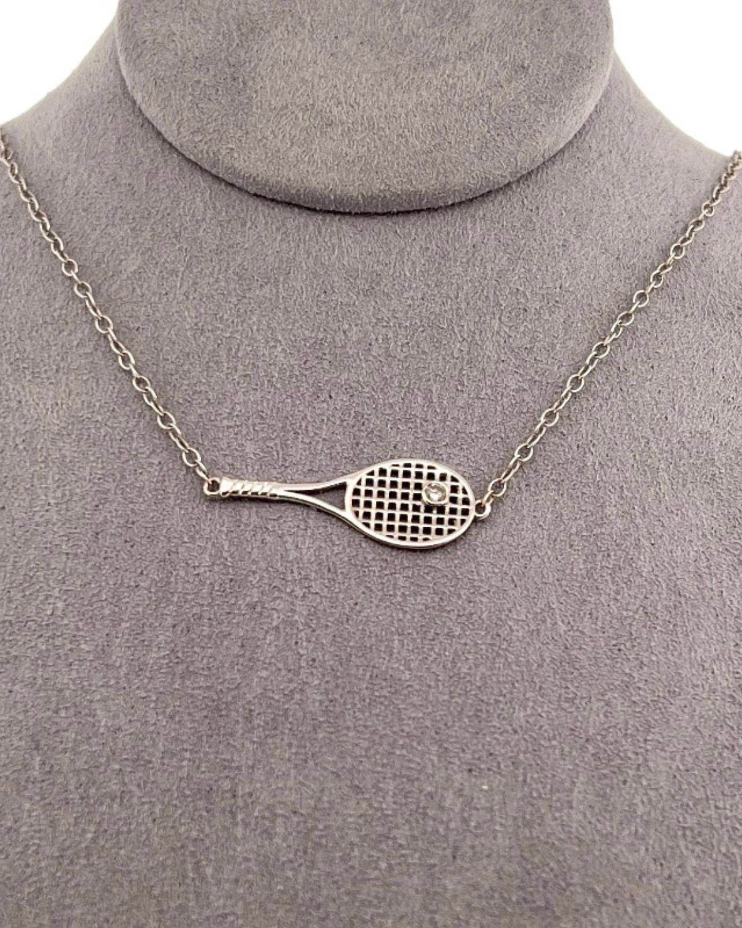 Love Love Tennis - Women's Gold Racket + Diamond Ball Necklace - Rack Hunt