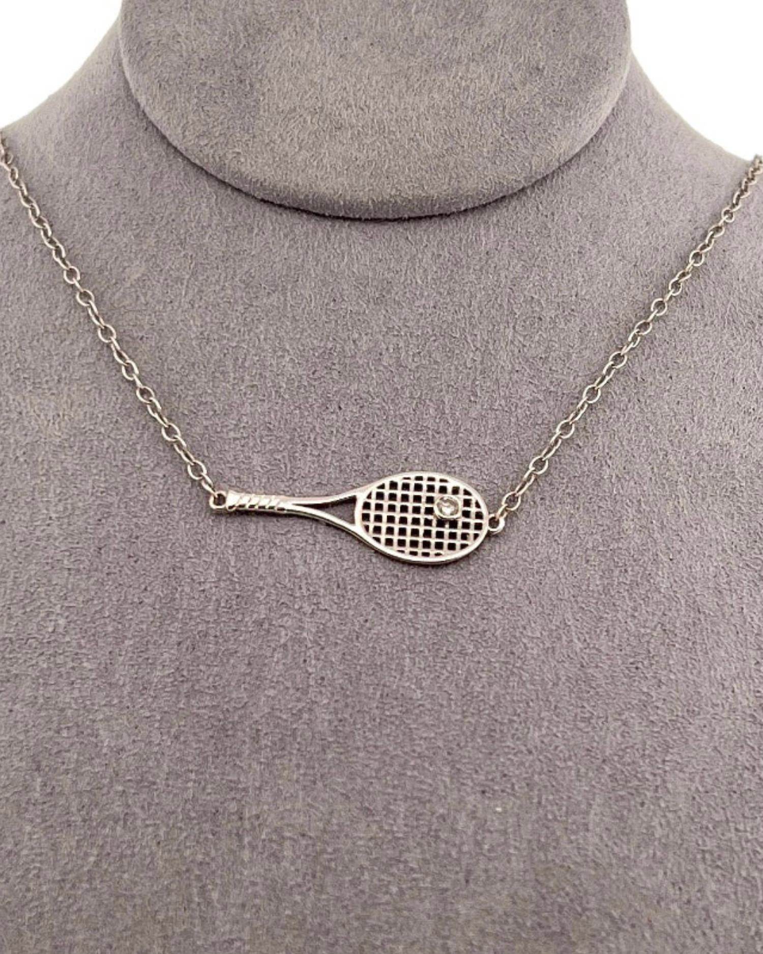 Love Love Tennis - Women's Gold Racket + Diamond Ball Necklace - Rack Hunt