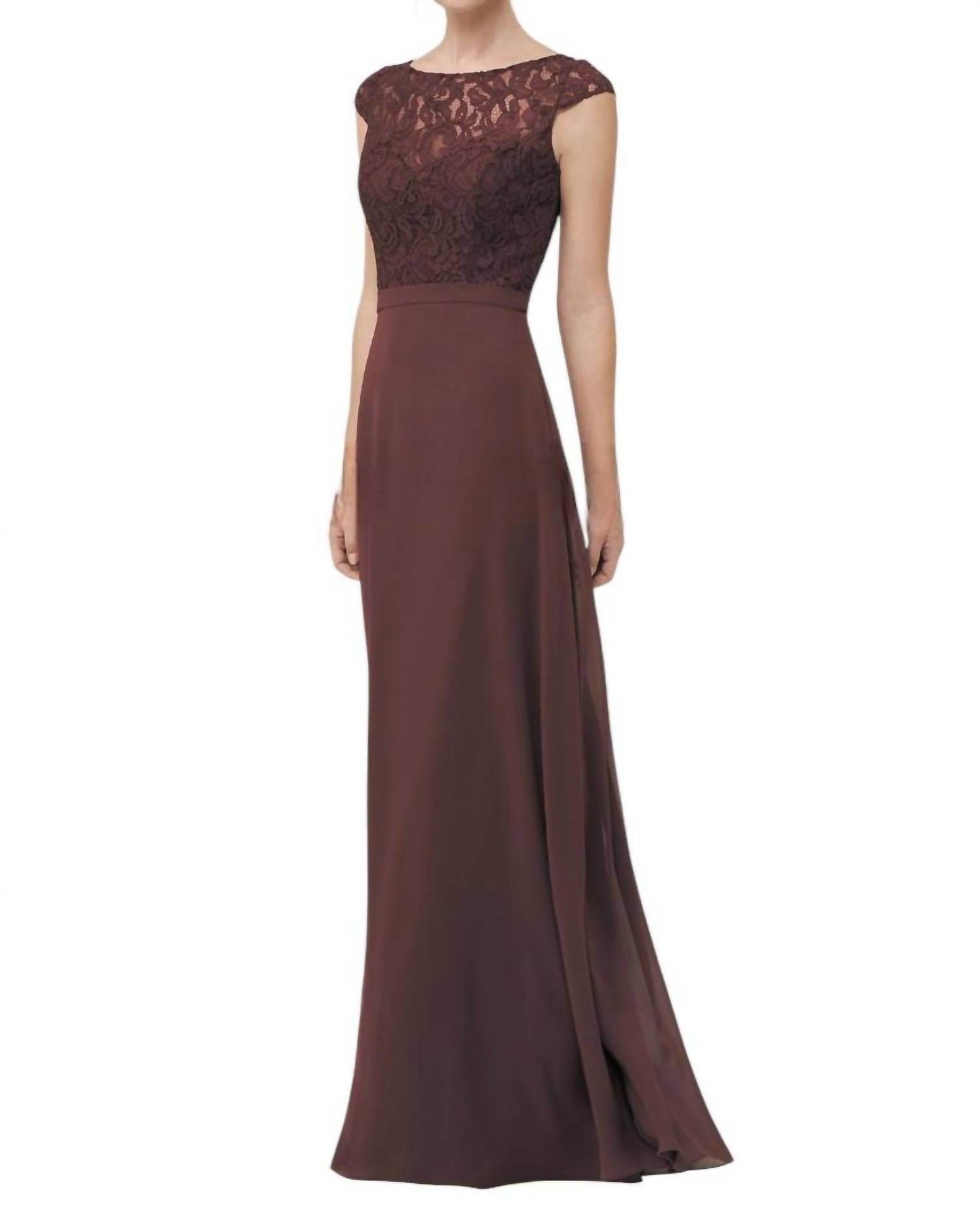 Jasmine Bridal - Long Boat Neckline Lace & Georgette Bridesmaid Dress - Rack Hunt -