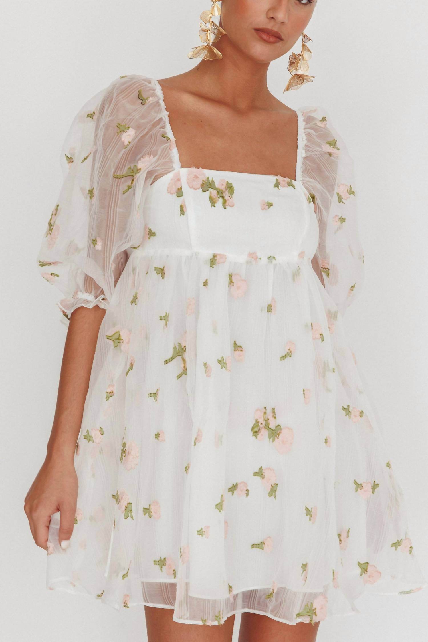 Selfie Leslie - Floral Jacquard Organza Mini Dress - Rack Hunt -