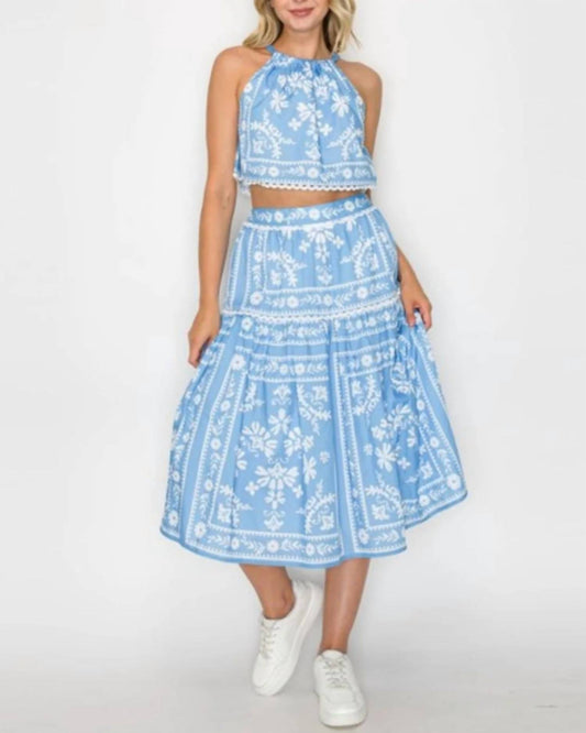 Placement Print Halter Top & Skirt Set