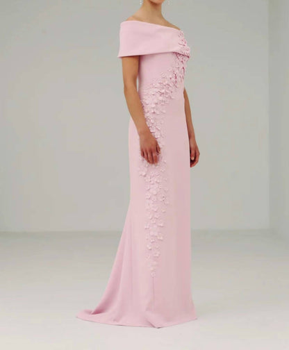 Roll Collar Gown with Full Apple Blossom Spray