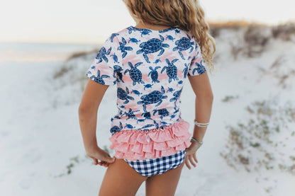 Kid's Sea Turtle Rash Guard Ruffle Swimsuit