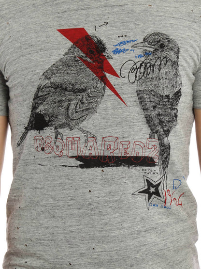 Women's Distressed Birds Sketched T-shirt