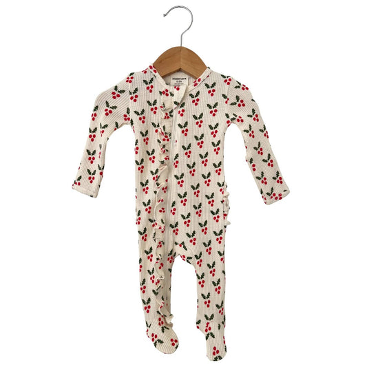 Kids Organic Waffle Ruffle Zip Footie
