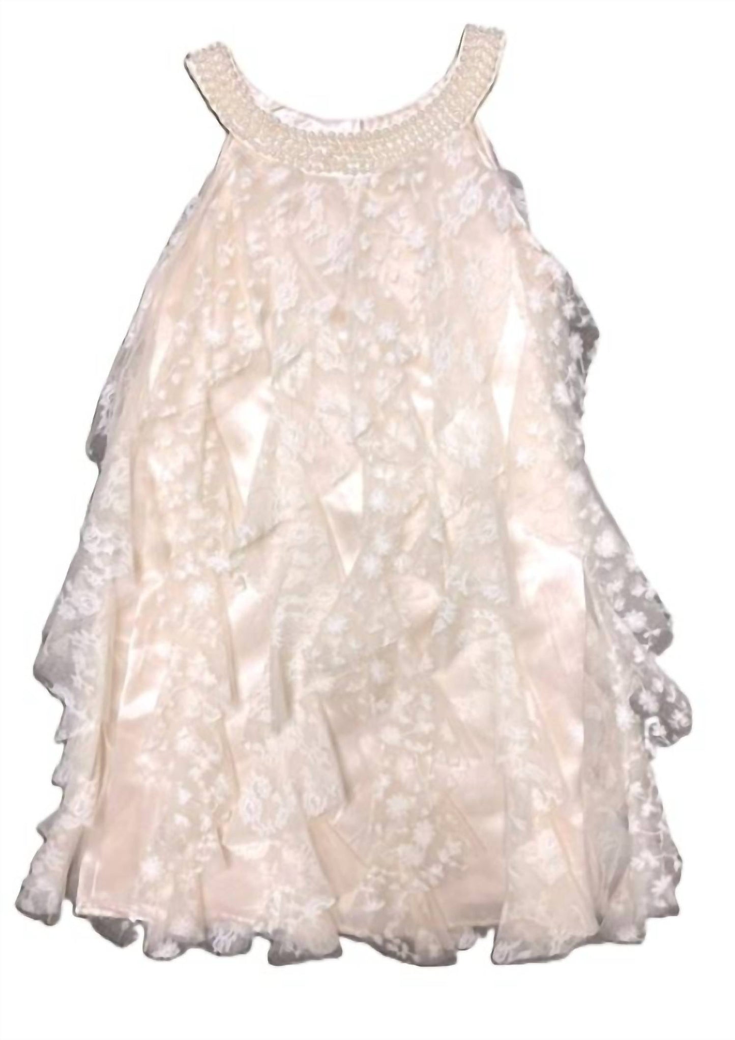 Girls Fancy Lace Wave Pearls Dress