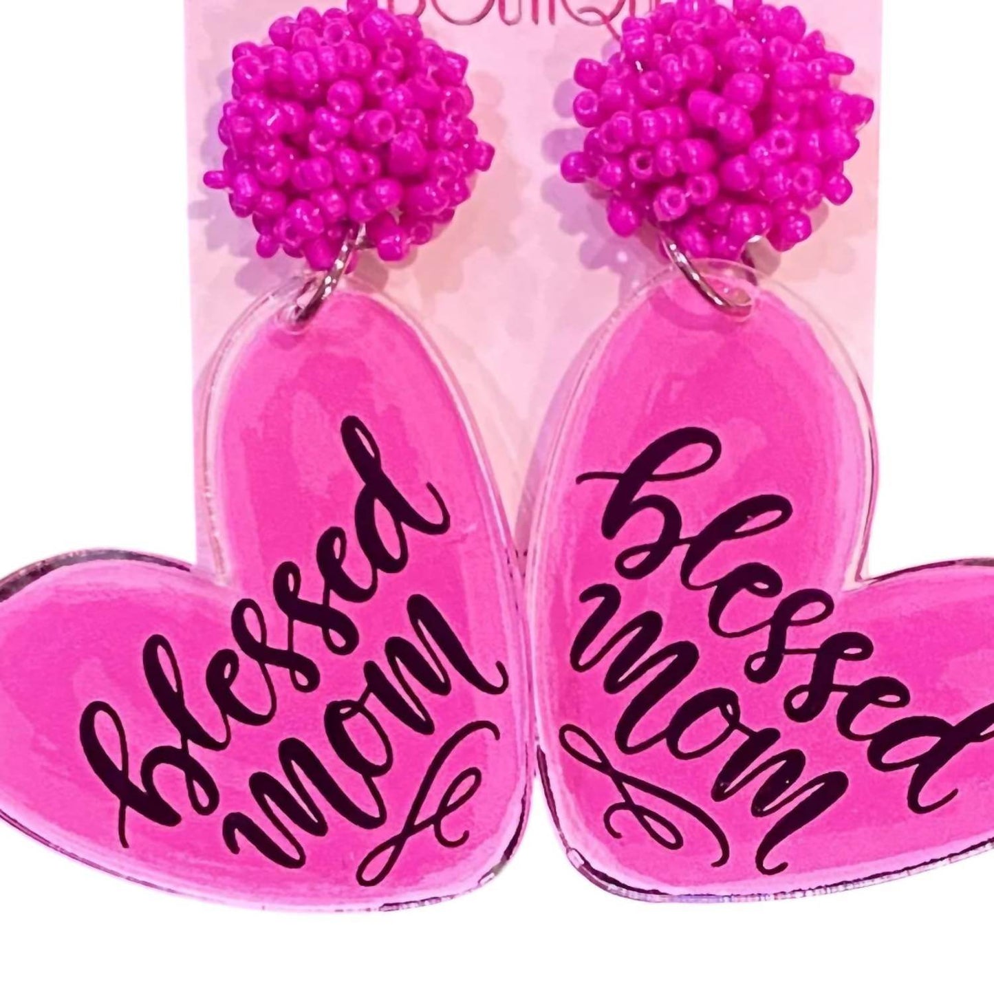 Jamie's Jems Design - Women's Blessed Mom Heart Statement Earrings - Rack Hunt -