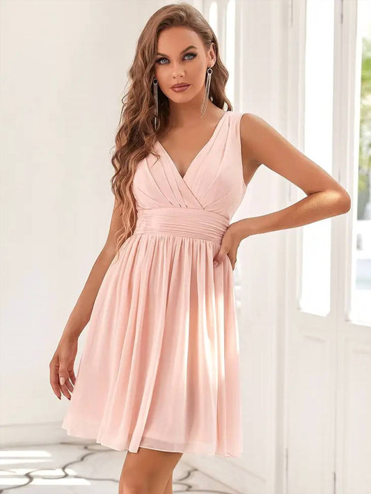 V-neck Chiffon Cocktail Dress