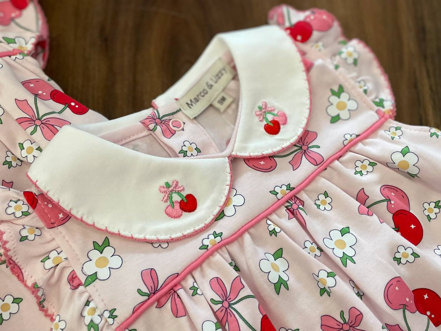 Girl's Cherries Print Knit Bubble Onesies