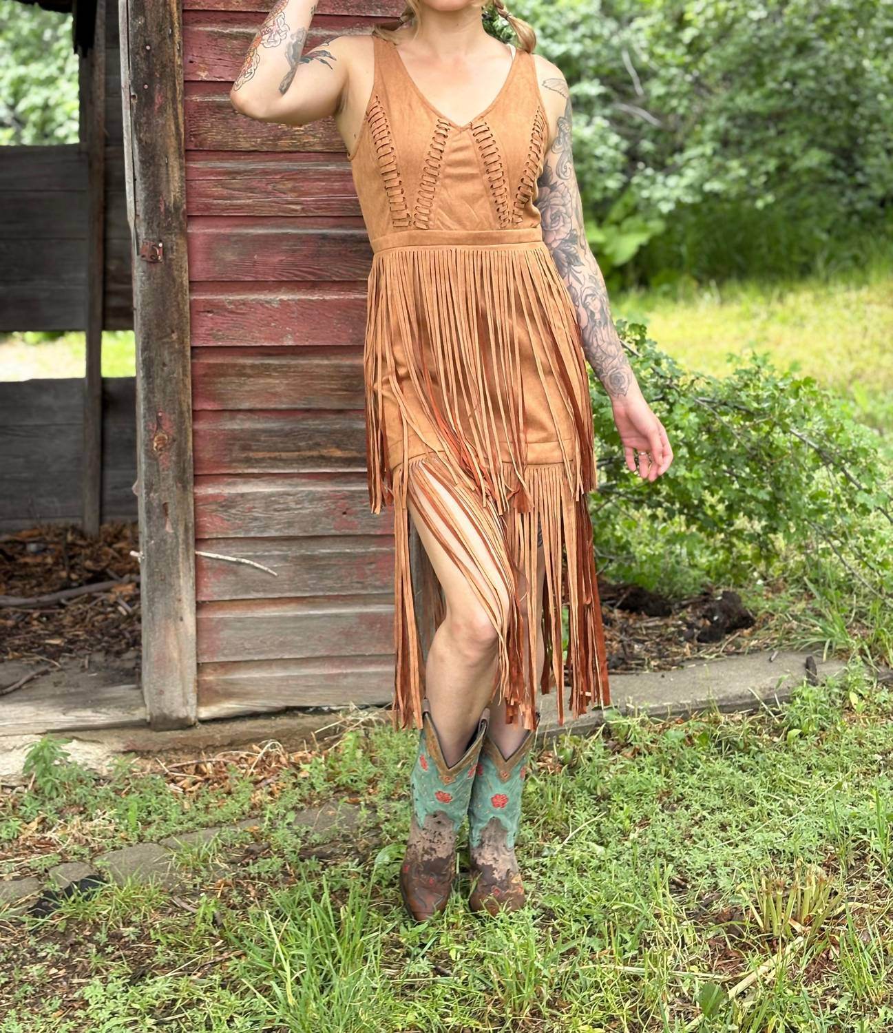 Gypsie Jane - Southern Fringe Suede Dress - Rack Hunt -