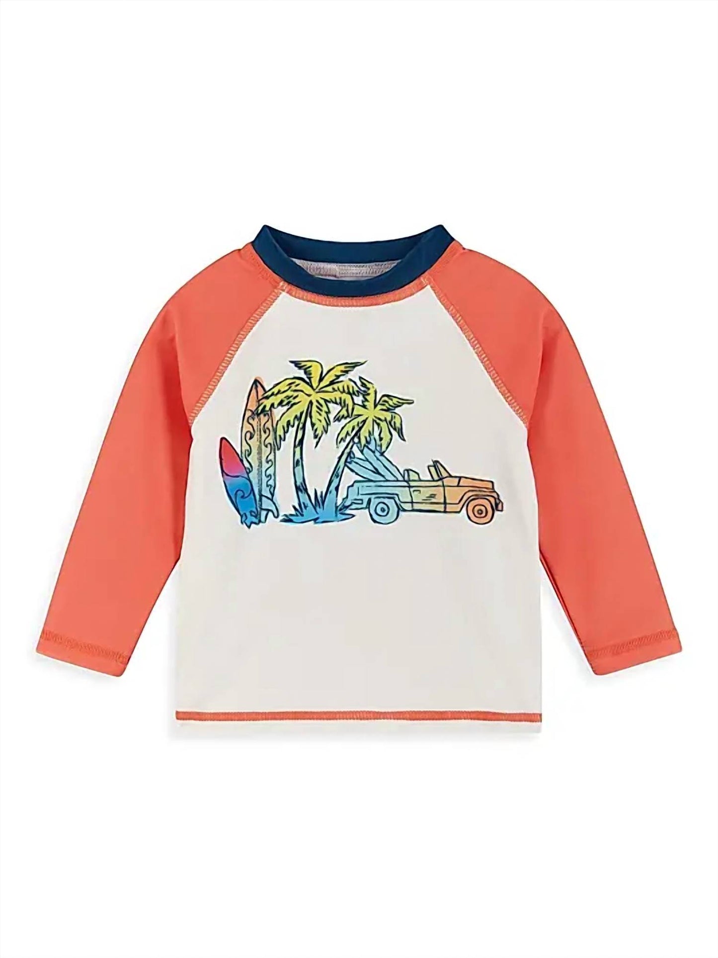 Boy's Surf Print Rashguard And Swim Trunks Set