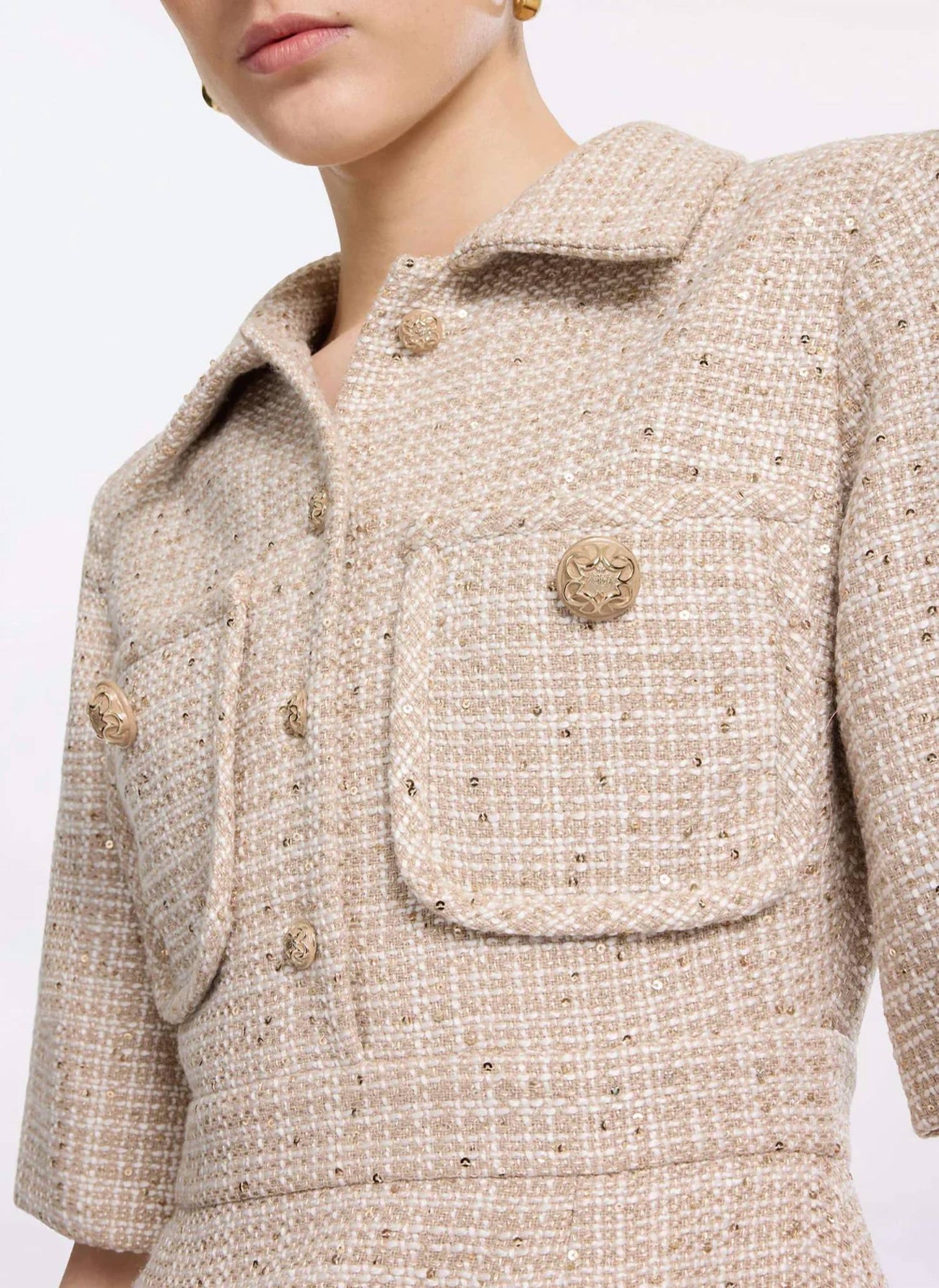 Sequin Thread Tweed Midi Dress