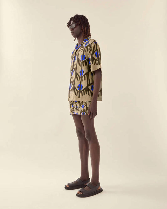 Geometric Print Silk Camp Collar Shirt