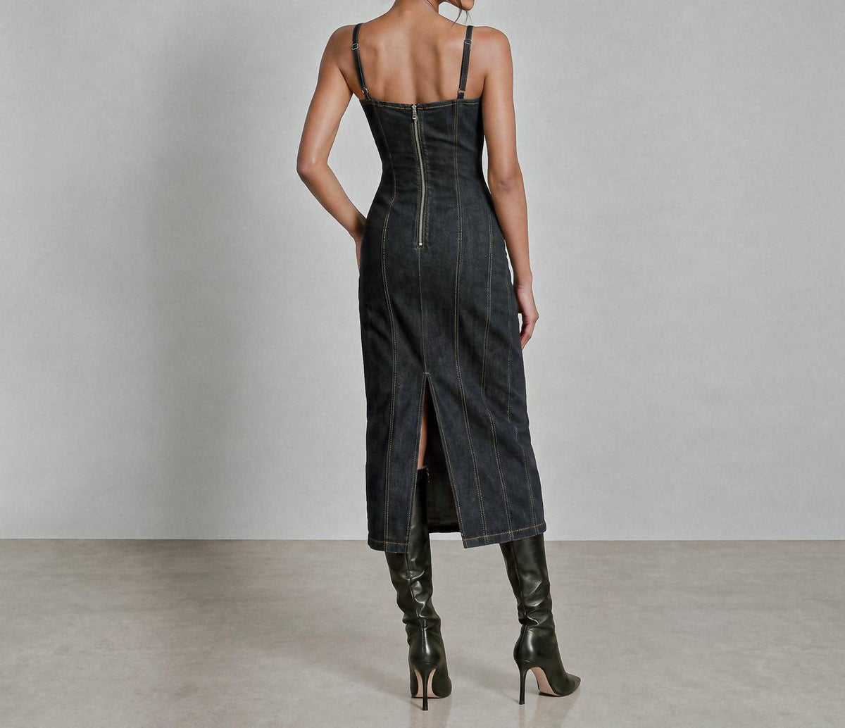 Denim Buckle Midi Dress