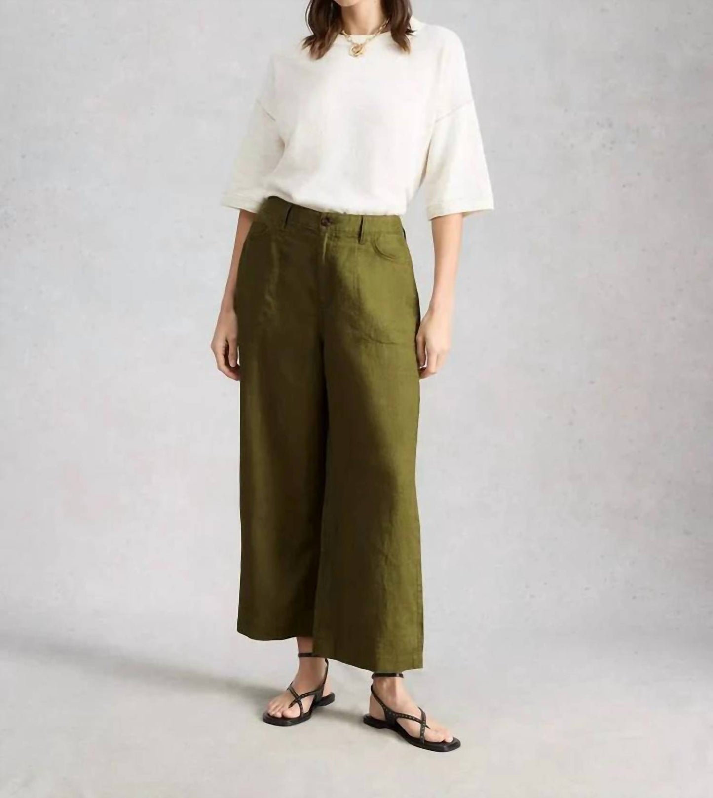 Tia Linen Wide Leg Crop Trousers