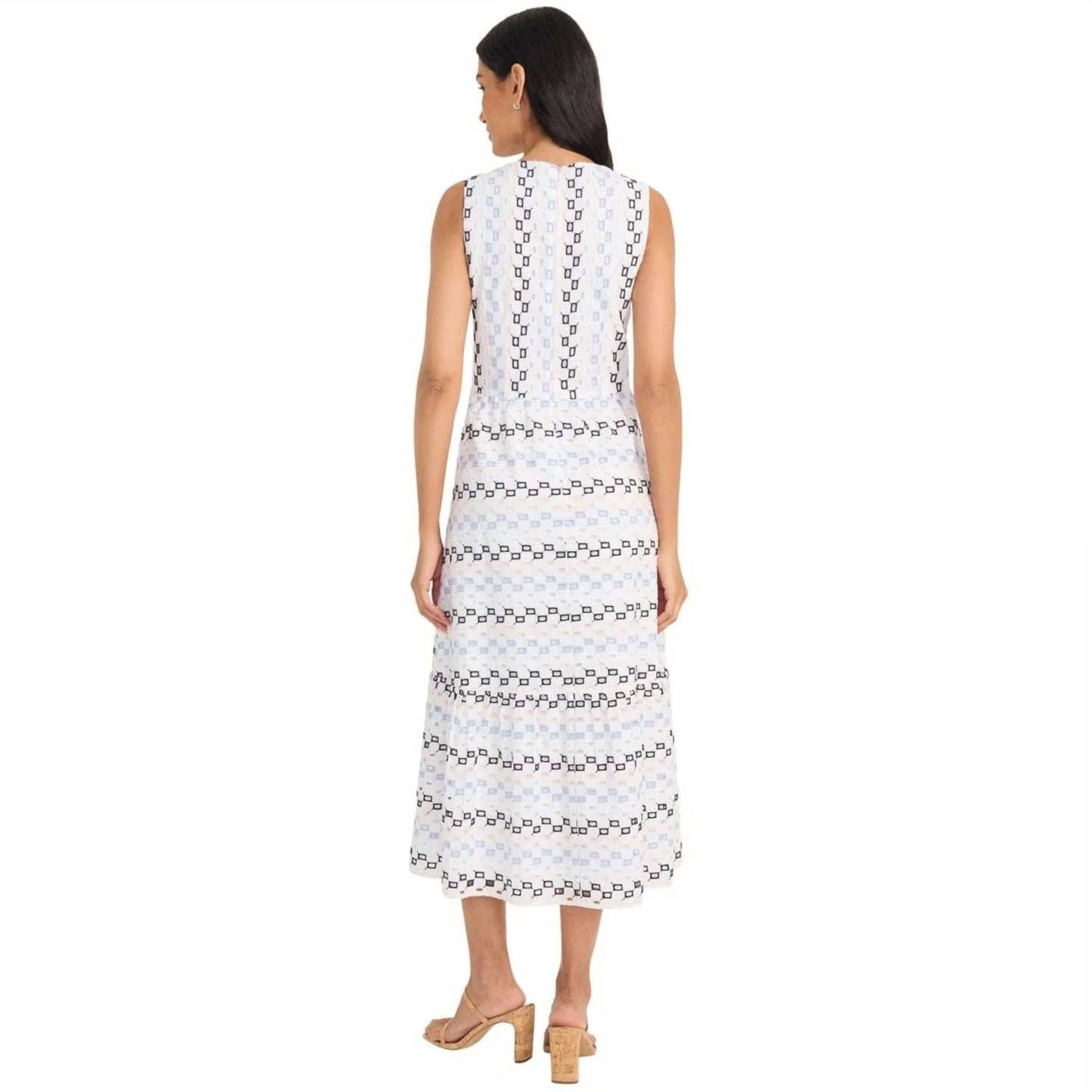 Maggy London Geometric Eyelet Midi Dress