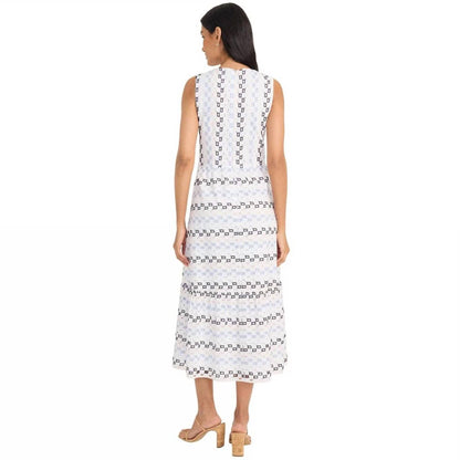 Maggy London Geometric Eyelet Midi Dress
