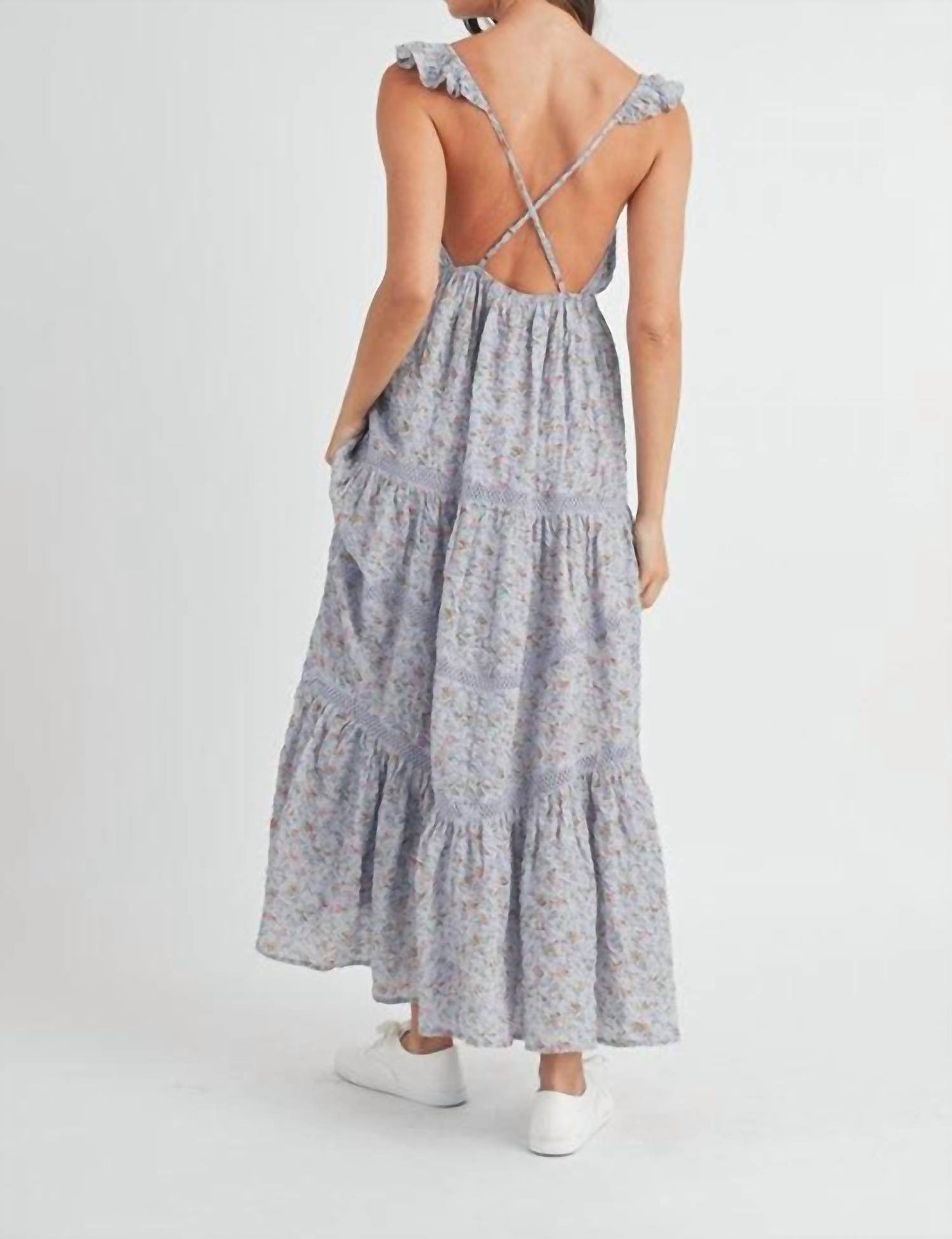 Camellia - Floral Print Lace Trimmed Tiered Maxi Dress - Rack Hunt -