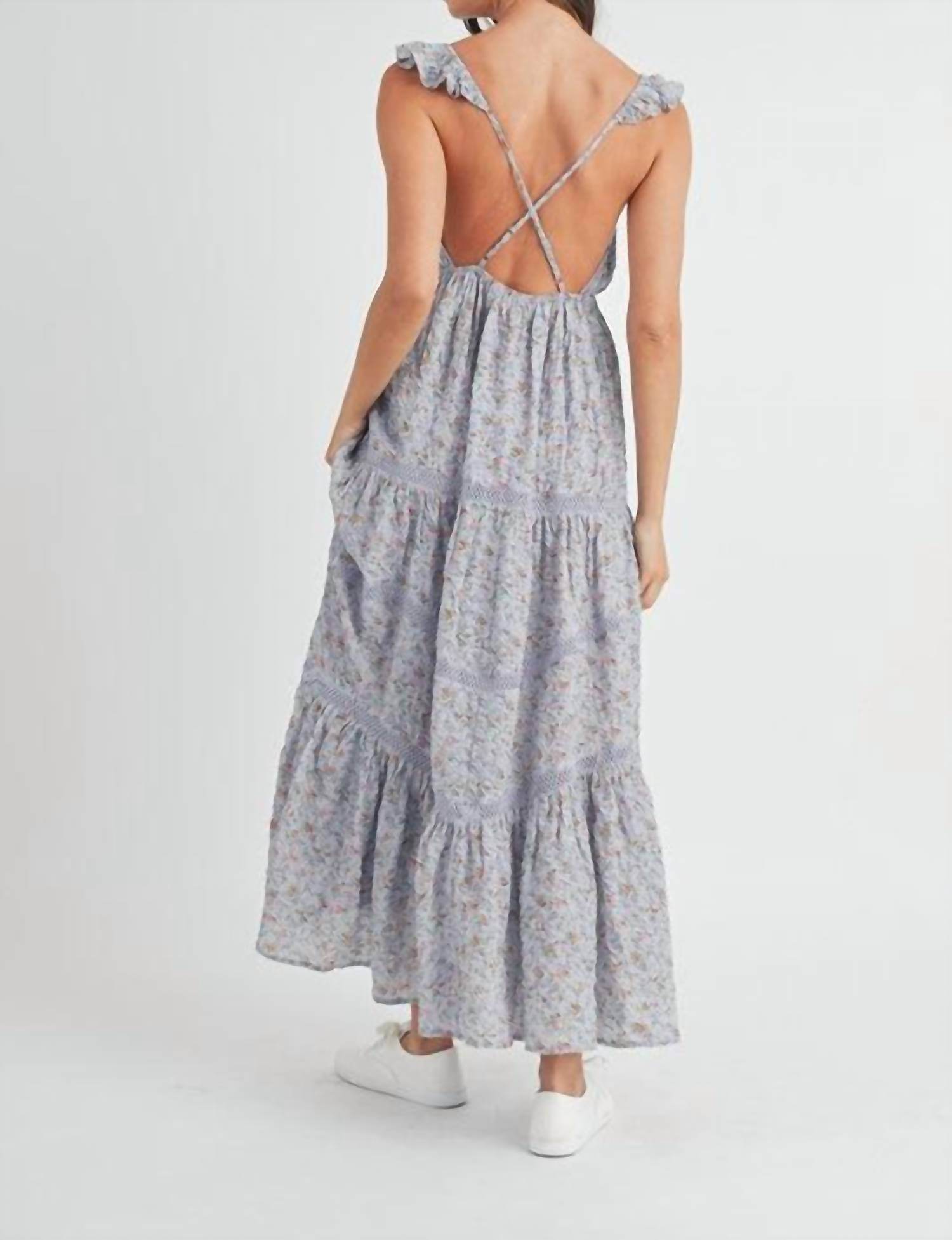 Camellia - Floral Print Lace Trimmed Tiered Maxi Dress - Rack Hunt -