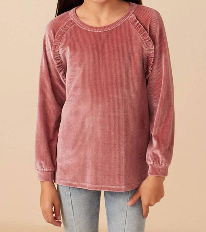 Girl's Ruffled Raglan Seam Brushed Rib Top