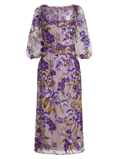 Marchesa Notte - Orchid And Rose Embroidered Tulle Cocktail Dress - Rack Hunt