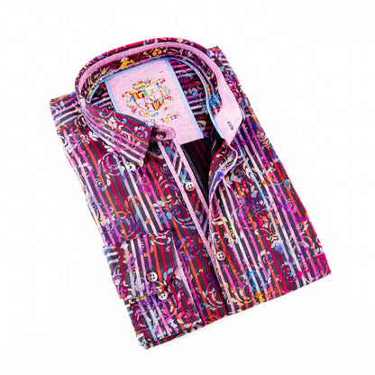 Flocking Button Down Shirt With Stripes