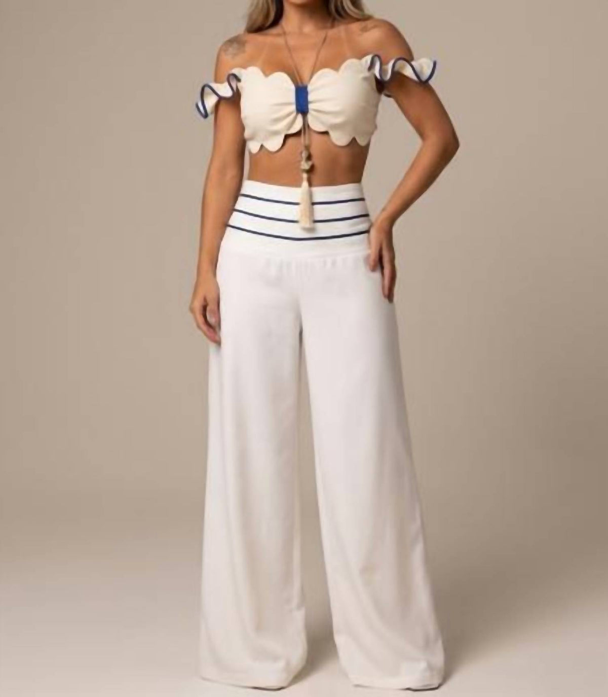 Scalloped Top and Pants Set