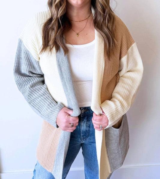 Striped Cardigan With Patch Pockets