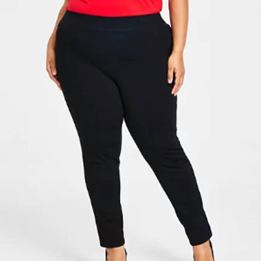 Plus Size Skinny Leg Pull-On Mid Rise Basic Black Ponte Pants