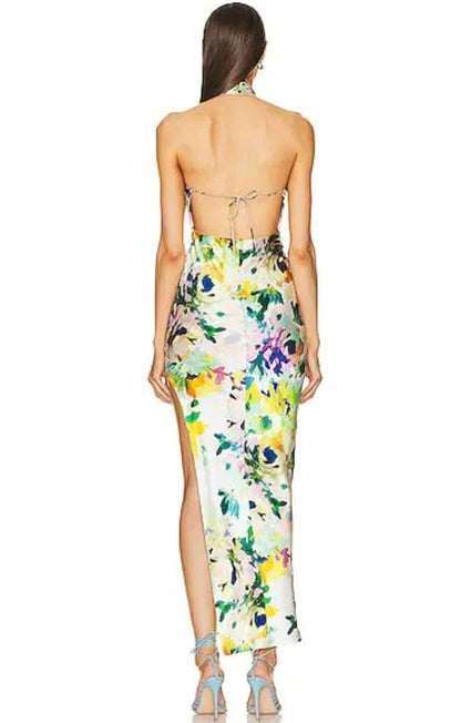 Halter Cut Out Asymmetrical Gown