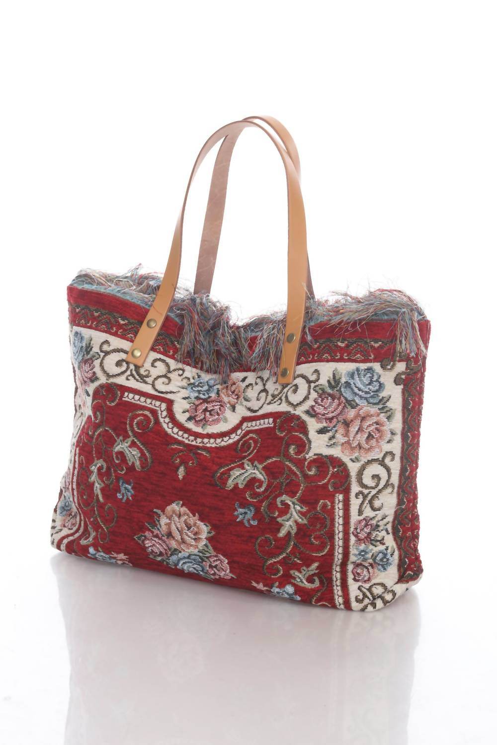 Jijou Capri - Women's Tapestry Leather Double Handle Handbag - Rack Hunt -