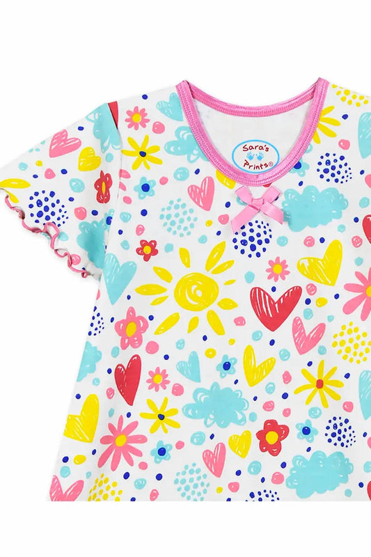 Girls Short Sleeve Ruffled I Love Flower Nightgown