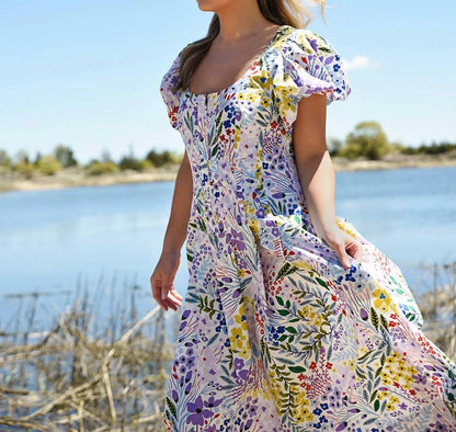 Garden Scoop Neck Cotton Midi Dress