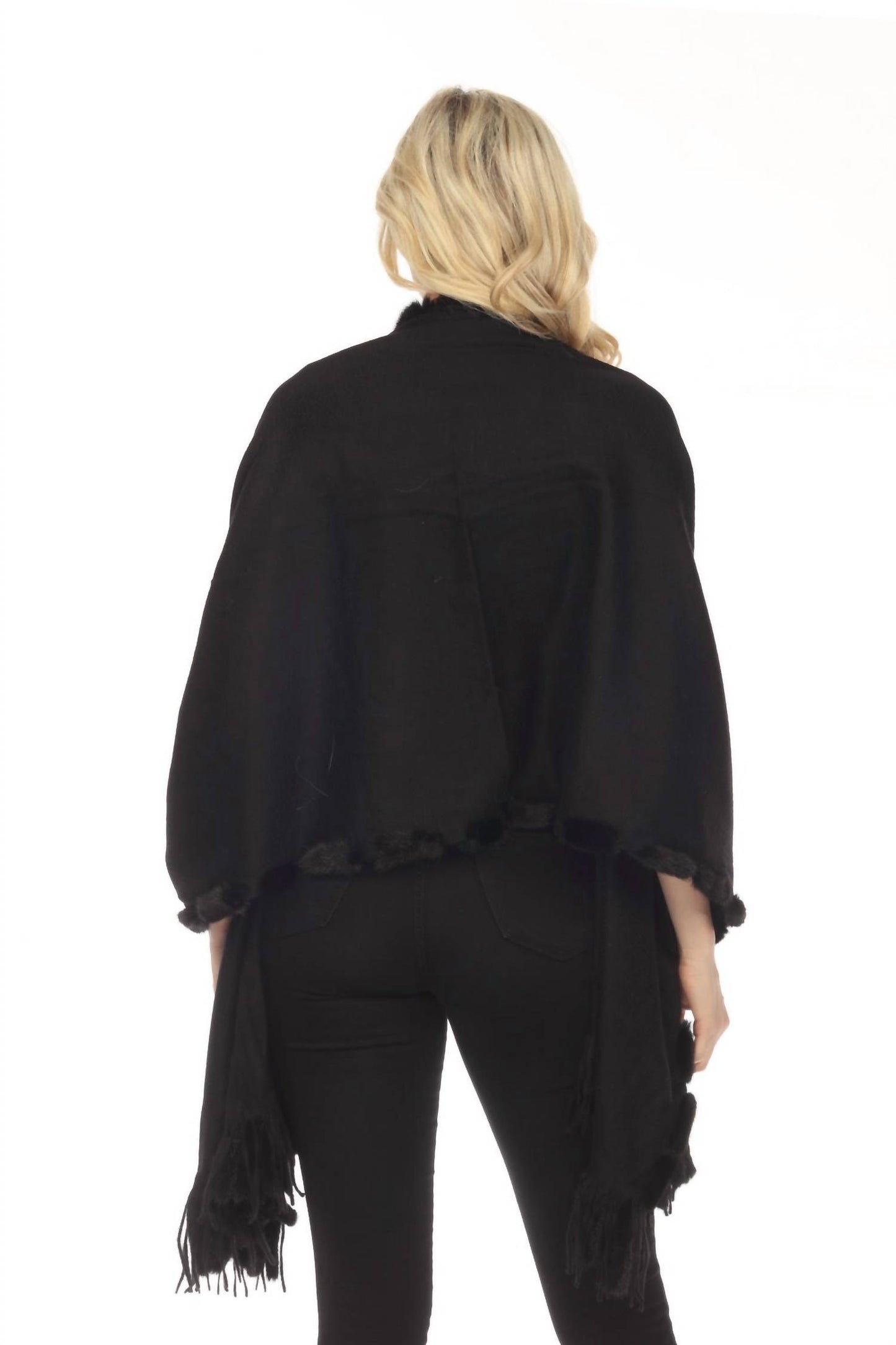 Mink Trim And Fringe Wrap Shawl
