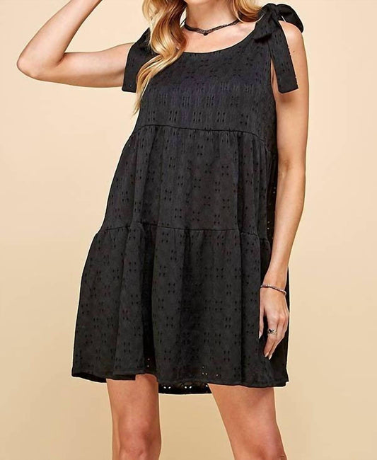 Ribbon Tie Eyelet Tiered Mini Dress