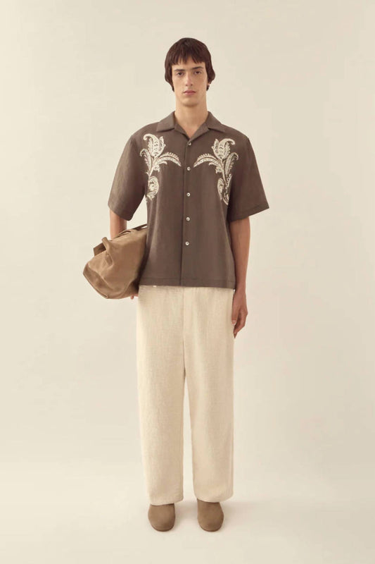 Paisley Embroidered Camp Collar Shirt