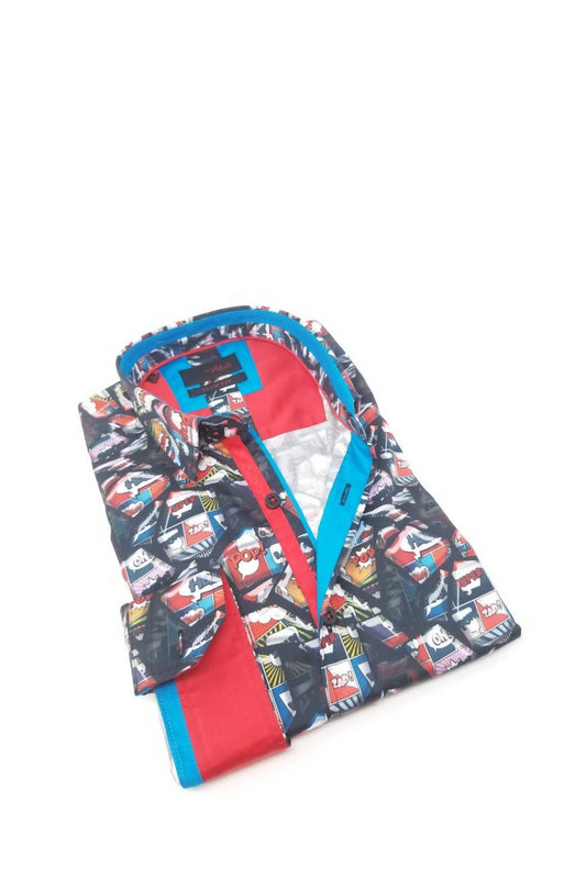 Comic Style Dark Button Down With Trim