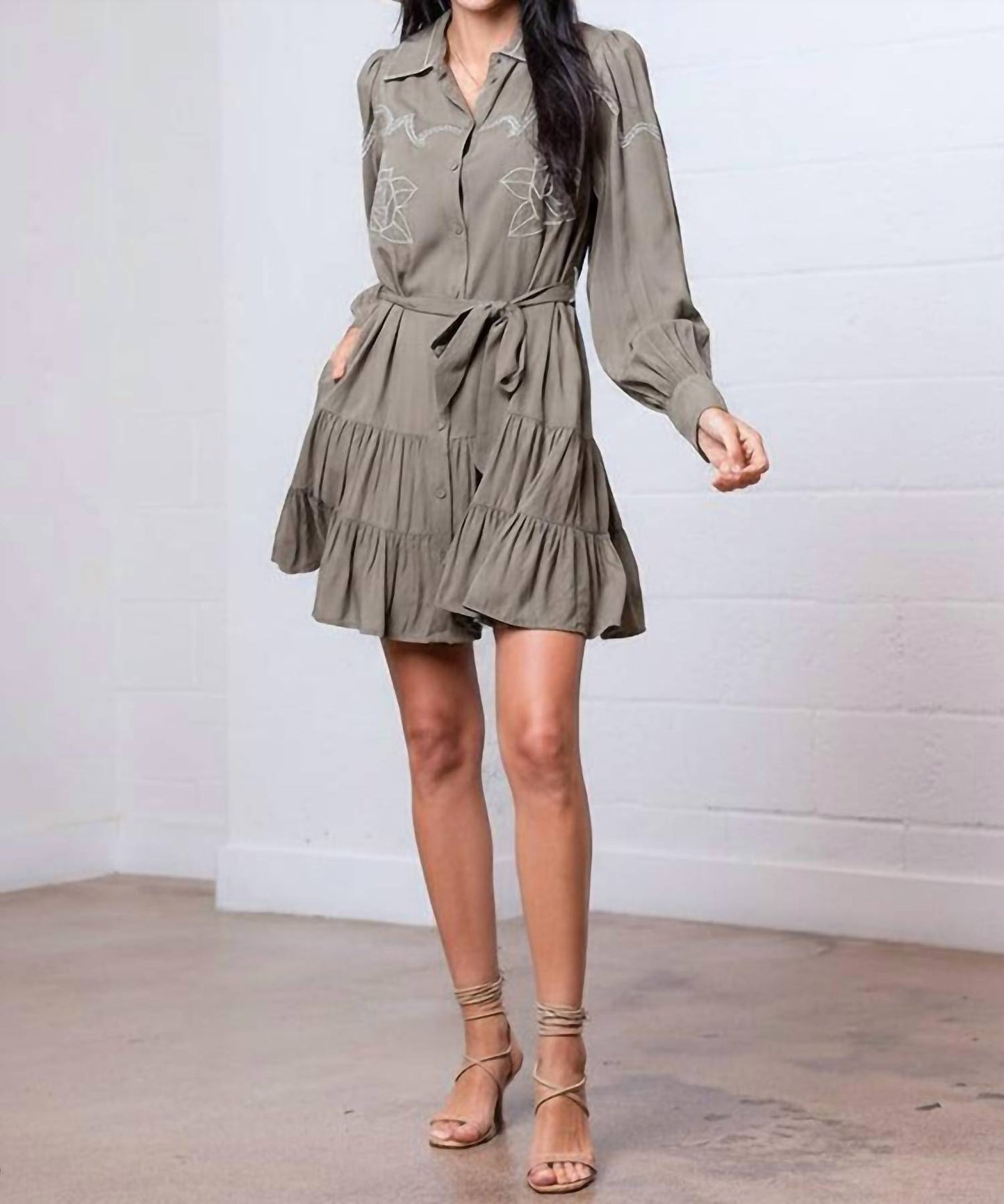 Sage Blossom Western Mini Dress