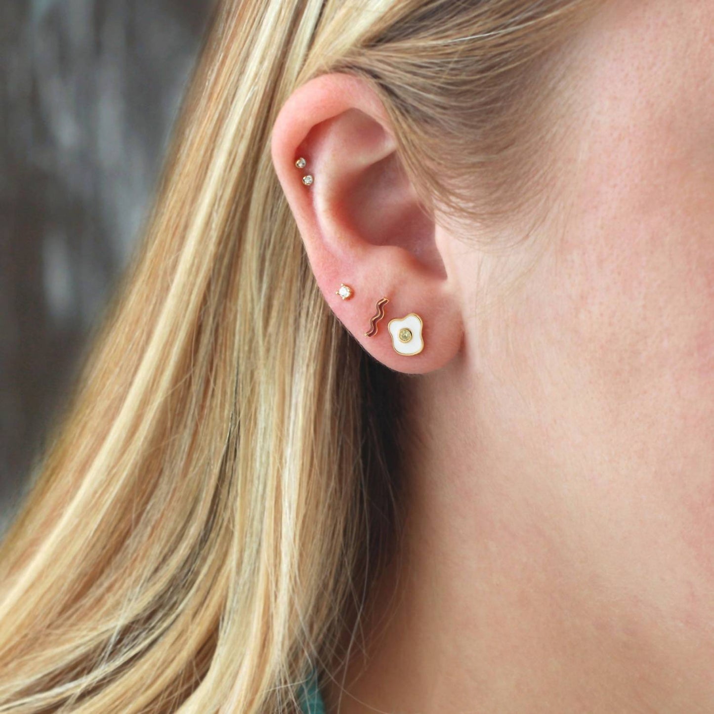 Women's Bacon And Egg Enamel Stud Earrings
