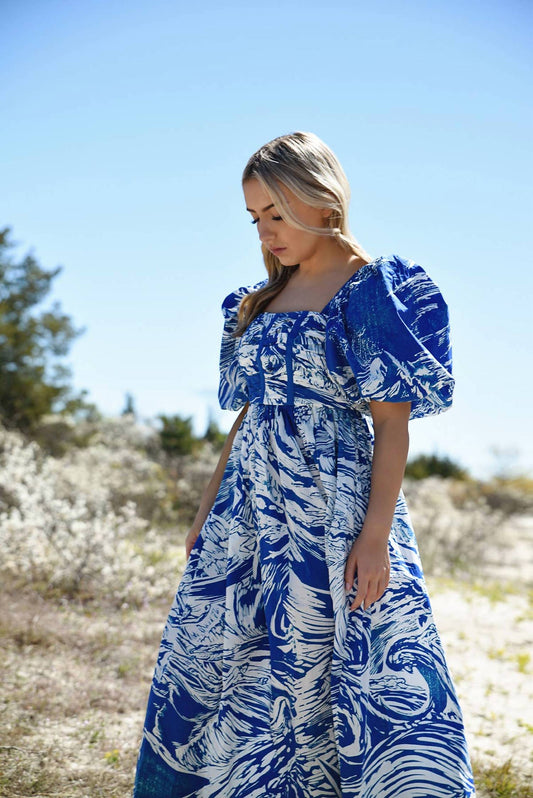 Printmaking Square-neck Cotton Midi Dress