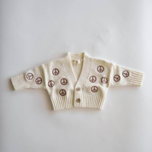 Atlas Grey - Girl's Peace Sign Knit Cropped Cardigan - Rack Hunt -