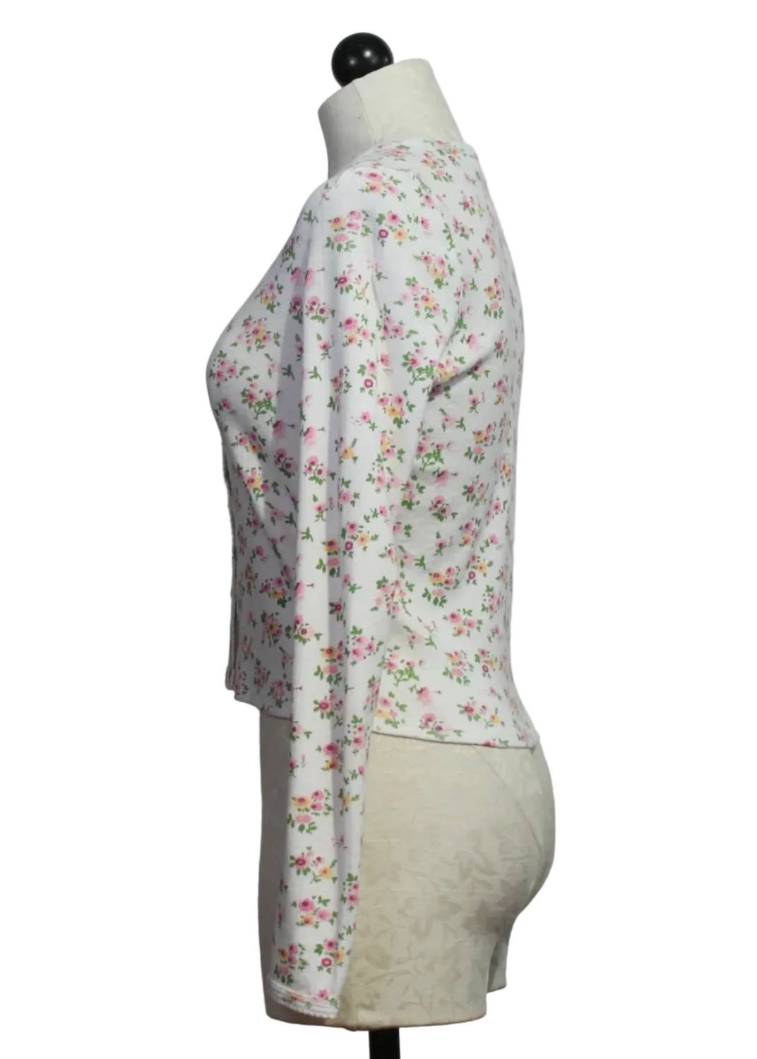 Women's Floral Pointelle Long Sleeve Crop Cardigan