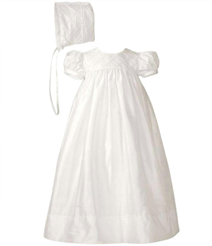 Girl's Silk Dupioni Christening Baptism Gown With Lattice Bodice