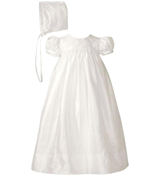 Girl's Silk Dupioni Christening Baptism Gown With Lattice Bodice