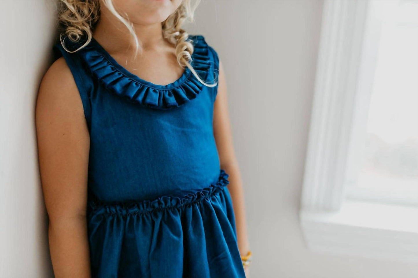 Girls Denim Lace Trim Dress