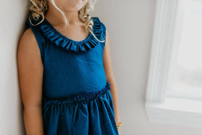 Girls Denim Lace Trim Dress